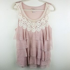 DELETTA |ANTHRO| Ruffled Layered Knit Pink Tank